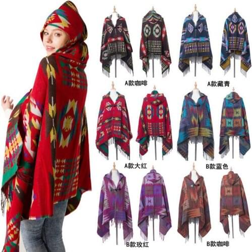 DHL or fedex 20pcs/lot Autumn Winter Geometric Women Batwing Poncho Knit Tops Cardigan Sweater Coat Shawl Fringe Hooded Scarf
