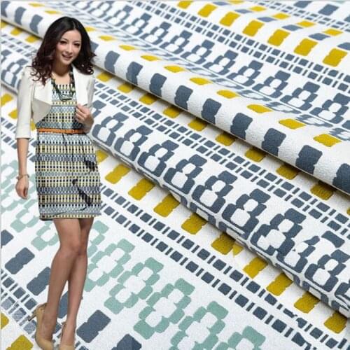 HLQON top grade yarn dyed brocade jacquard geometric polyester fabric for dress women cloths tissue patchwork suit trousers