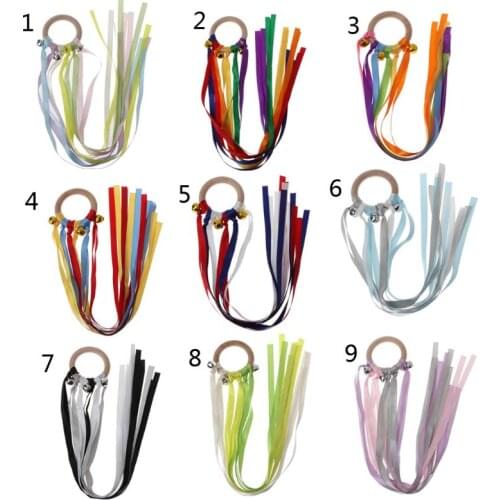 Rainbow Natural Wooden Ribbon Rattle Ring Baby Teether Newborn Montessori Style Sensory Toy Shower Gift length 48.5cm