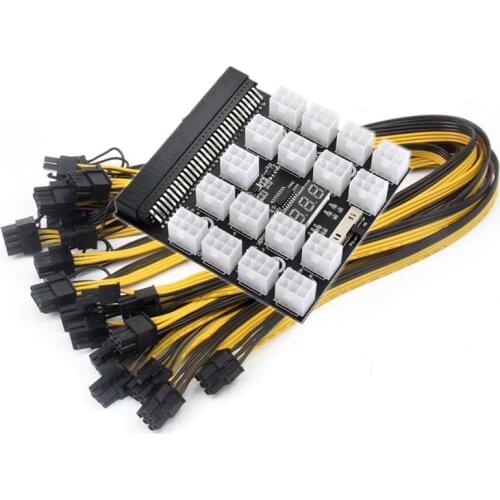 17Ports Breakout Board Kit With 17pcs 6Pin to 6+2Pin 8Pin Male Power Cables For 1200W/750W GPU BTC Mining Power Supply