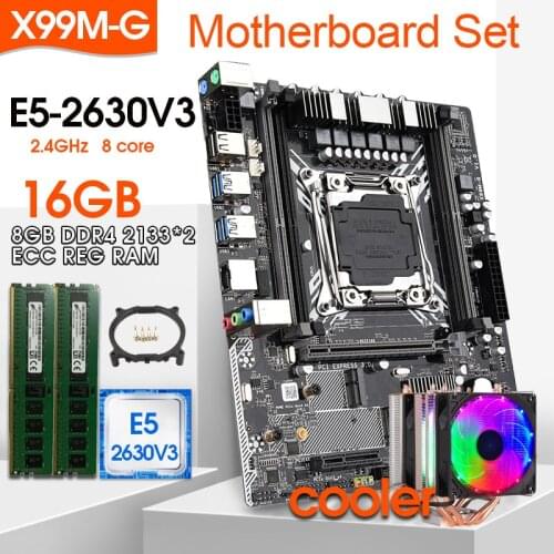 X99 motherboard set with Xeon E5 2630V3 LGA2011-3 CPU 2pcs X 8GB =16GB DDR4 memory NVME M.2 slot four copper tube cooler