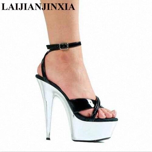 LAIJIANJINXIA 2018 New Design Women Pole Dancing Shoes 15cm Utra High Heel Strap Sandals Party Sexy Dance Shoes