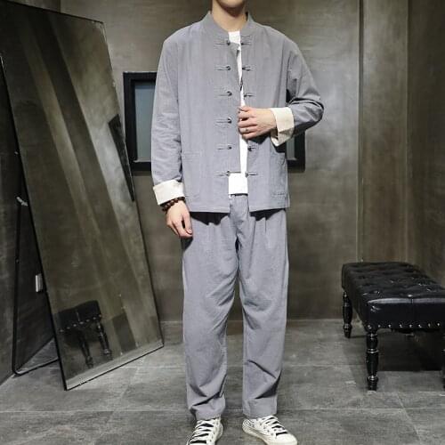 Men Clothes 2020 Mens Track Suit Set Sweatsuit Clothing for Men Chinese Style Cotton Linen Jacket +Pants Suit Sets Plus 5XL