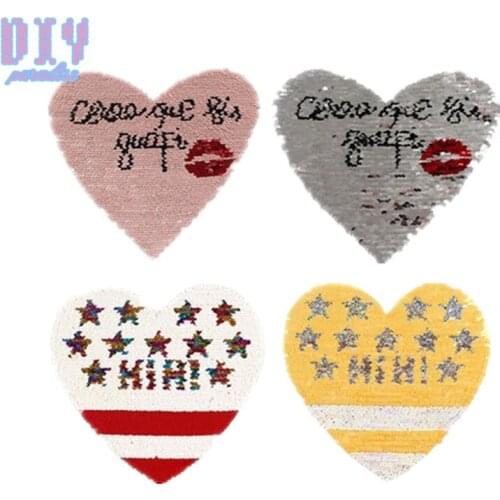 Star Reversible Sequins Sew On Patches for clothes DIY T shirt reverse Patch Applique Cute Love Hearted Patches