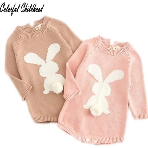 O-neck Infant Baby Long Sleeve Girl Clothes Funny Sweet Rabbit Pattern Knitted Body For Baby Kids Girls Cotton babe Bodysuit