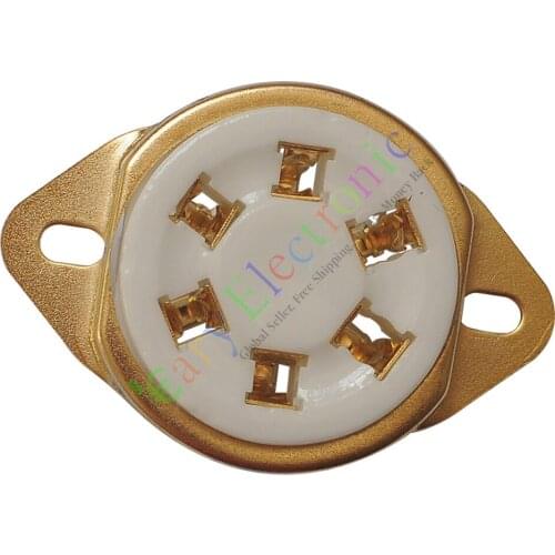 Wholesale and retail 4pc 6pin Gold Ceramic vacuum tube sockets valve Fr 310 366 audio amps radio DIY free shipping