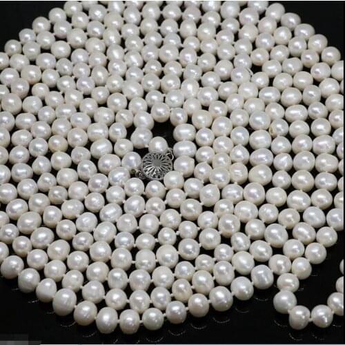 New Natural 7-8mm White Akoya Cultured Pearl Necklace Long 100" earring set