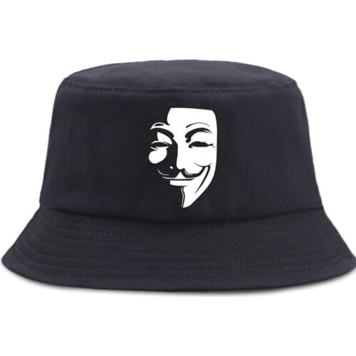 V for Vendetta Printed Bucket Hat Outdoor Unisex Panama Style Cap Sunscreen Summer Sun Caps Foldable Hip Hop Fisherman Hats