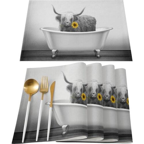 Sunflower Bathtub Yak Funny Table Mats for Dining Table Kitchen Table Coaster Accessories Modern Home Decor car coaster
