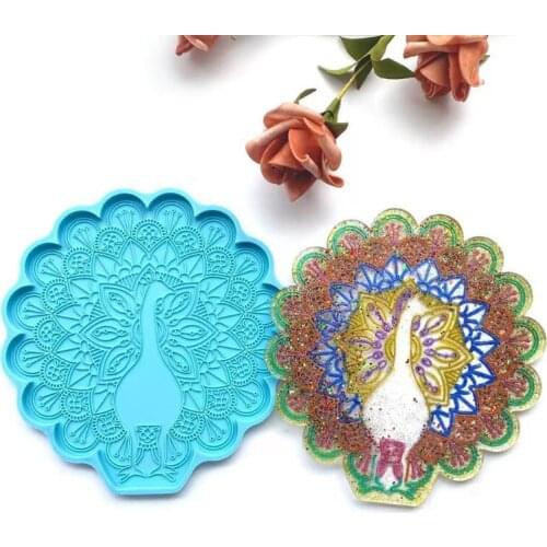 Peacock Coaster Epoxy Resin Mold Peahen Cup Mat Mug Pad Silicone Mould DIY Crafts Ornaments Home Decorations Casting Tools