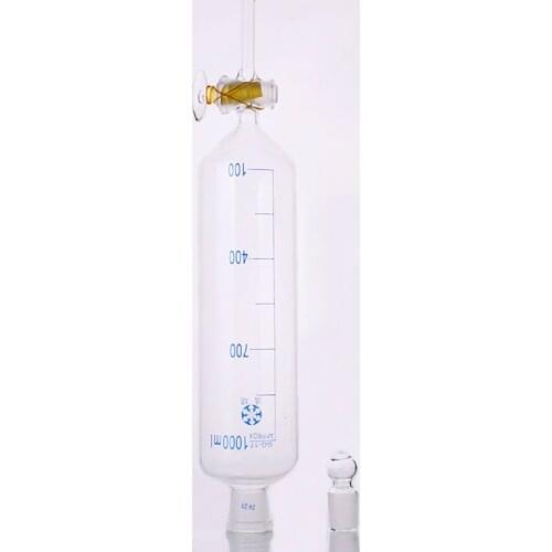 Separatory funnel cylindrical shape,standard ground mouth.Capacity 1000ml,Joint 24/29,Glass switch valve