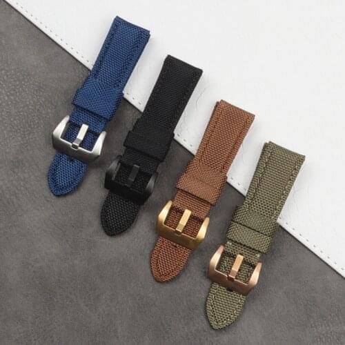 22mm 24mm 26mm Black Blue Brown Blue Green Canvas Nylon fabric leather watch band Pin Buckle For Panerai strap belt tools free