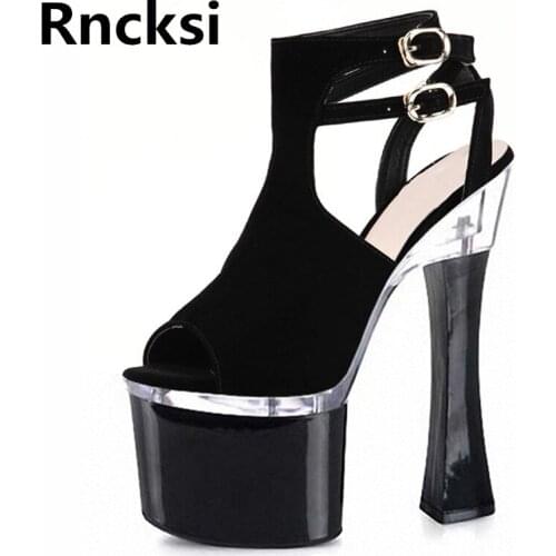Rncksi New Girls Sexy Wedding Party Square Heels Shoes Women Sandals 8cm Patform 18cm High Heels Pole Dance Sandals