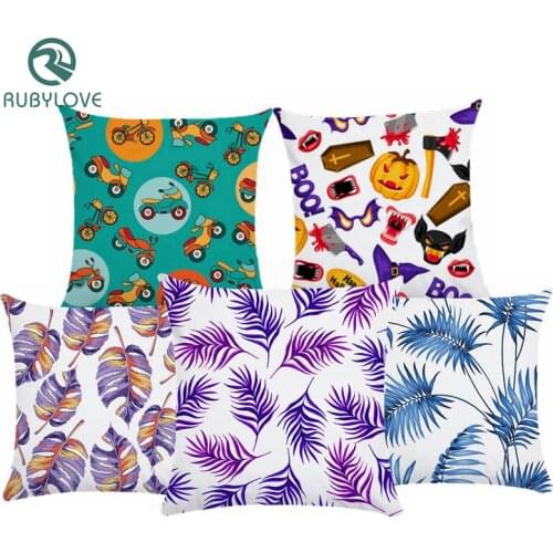 Cartoon Flower Leaf Printed Cushion Cover Soft Plush Decorative Pillow Cases Home Sofa Pillowcase