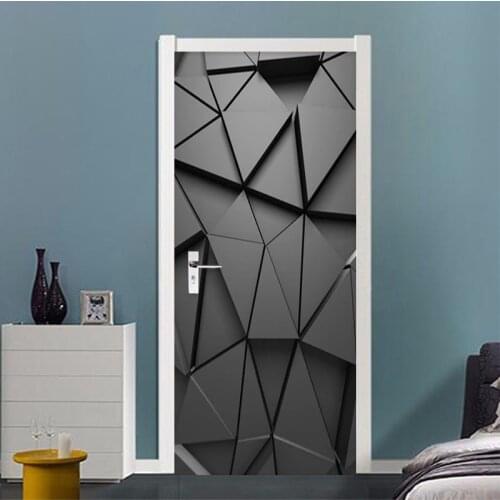 PVC Self-Adhesive Waterproof Door Sticker Wallpaper 3D Stereo Geometric Abstract Grey Triangles Murals Living Room Bedroom Decor