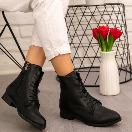 Tonar Gino Black Skin Women 'S Boots Lace-Up Zipper New Season Comfortable and Stylish