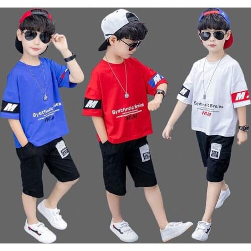 New Toddler Boys Tracksuit Sets Summer Girls Cotton T Shirts + Shorts 2 Pcs Sports Suit Outfit Kids Boutique Clothing 4-13 Years