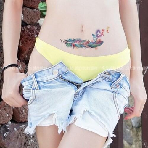 Effie feather butterfly tattoo stickers durable waterproof female sexy flower caesarean section scar