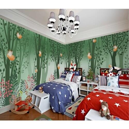 Custom light luxury childrens room cartoon forest bird flowers and plants background whole house decoration wall paper
