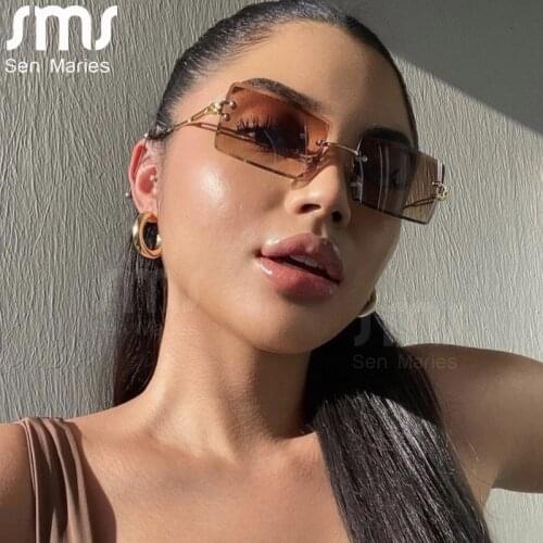 Vintage Rectangle Rimless Sunglasses Women Retro Sun Glasses Men Punk Eyeglasses Metal Shades Oculos Unisex Eyewear UV400