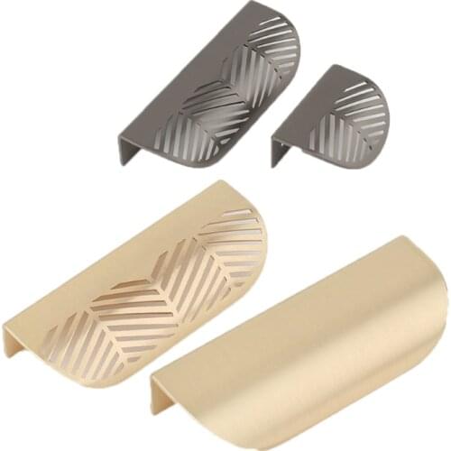 X6HD 2Pcs Leaf Shape Zinc Alloy Gold/Grey Cabinet Pulls Furniture Handles Kitchen Door Handle Simple Nordic Style Handles