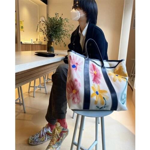 Vintage Canvas Womens Tote Handbags 2020 Big Size Shoulder Bags Flower Graffiti Lady Hand Bag Sac cabas en toile Bolsa Feminina