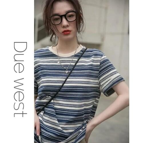 Womens Sailors Striped Short Sleeve t-Shirts Cotton Loose Casual Summer Clothes Korean Ladies Cute Tops 90s Aesthetic Vintage