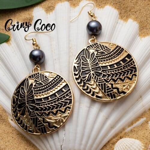 Cring Coco Hawaiian Earrings Fashion Female14k Gold Heart Shaped Leaf Flower Drop Dangling Earrings for Women Girls 2021 Gifts