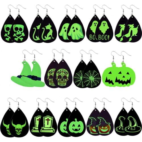 All Hallows Day Earrings Jack of the Lantern Print Black Leather Earrings for Women 2021 New Fashion Jewelry Gifts Wholesale