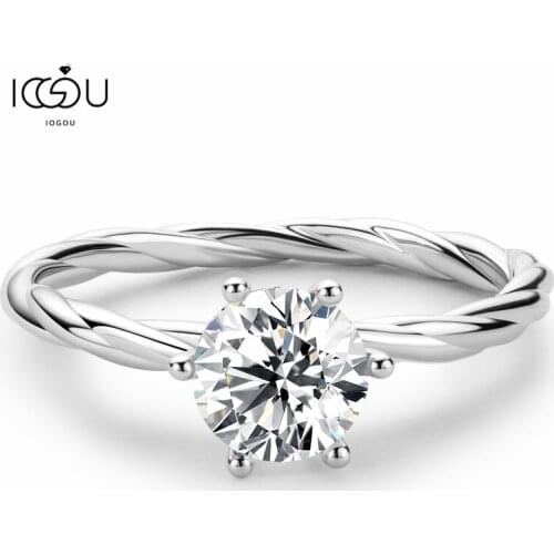 IOGOU Sparkling 0.5-1 carat Real Moissanite Wedding Rings For Women White Gold Color 100% 925 Sterling Silver Fine Jewelry Gift
