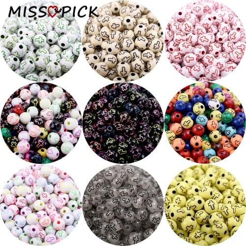 100pcs 8/10mm Acrylic Beads Multi Color Cross Loose Spacer Beads for Jewelry Making Handmade DIY Bracelet Necklace Accessories