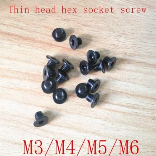 20pcs/lot CM M3 M4 M5 M6 304 steel with black Hex Hexagon Socket Ultra Thin head Super Low Flat Wafer Head Allen Cap Screw Bolt