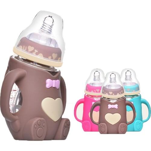 240ml Baby Silicone Milk Feeding Bottle Mamadeira Vidro BPA Free Safe Infant Juice Water Feeding Bottle cup Glass Nursing Feede