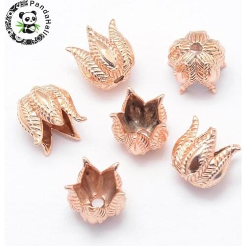 5-Petal Flower Rack Plating Brass Bead Caps, Light Gold, 14x13mm, Hole: 2mm; Inner Diameter: 9mm
