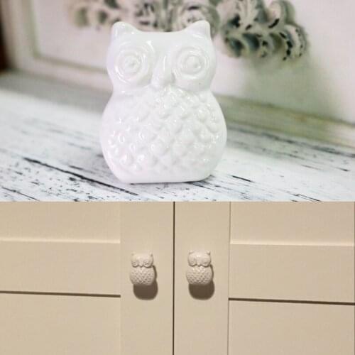 5x White Cartoon Owl Shaped Ceramic Drawer Knob Pull Handles Boy Girl Kid room Furniture Kitchen Cabinets Knobs pulls knobs