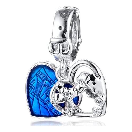Lady & the Tramp Heart Dangle Charms for Jewelry Making Couple Pet Dogs Lovely Beads for Bracelets & Bangles Sterling Silver 925