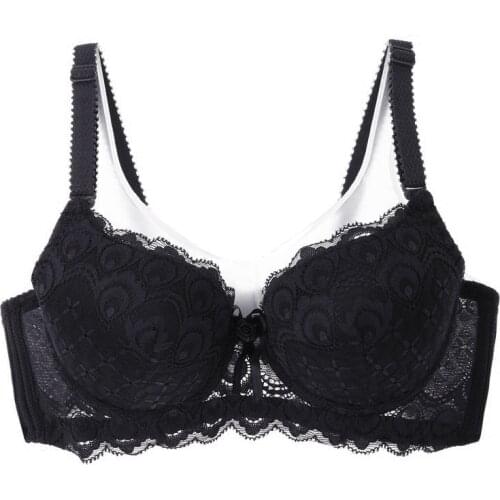 Women Sexy Push Up Lace Embroidered Bow Push Up Bra Solid Color 3/4 Cup Gathering Adjustable Underwear Underwire Brassiere