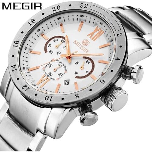 MEGIR Chronograph Mens Watches Top Luxury Brand Clocks Steel Strap Date Quartz Men Male Watch Military Army Sport Clock 3008