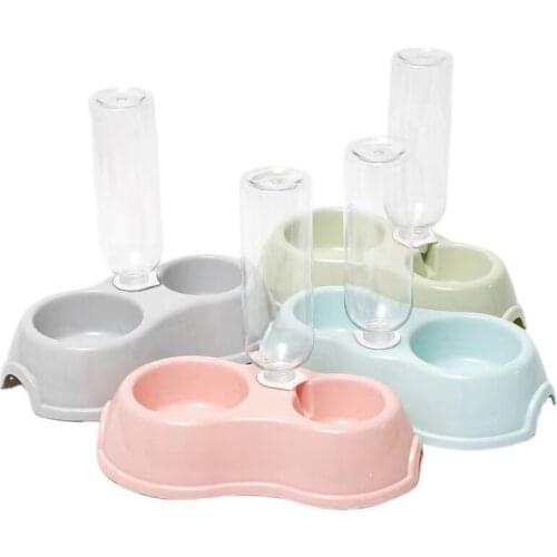 Cheap Portable Pet Feeder Plastic Dual Port Automatic Feeder Water Drinking Feeding Bowls For Cats Pet Dogs With Bottle