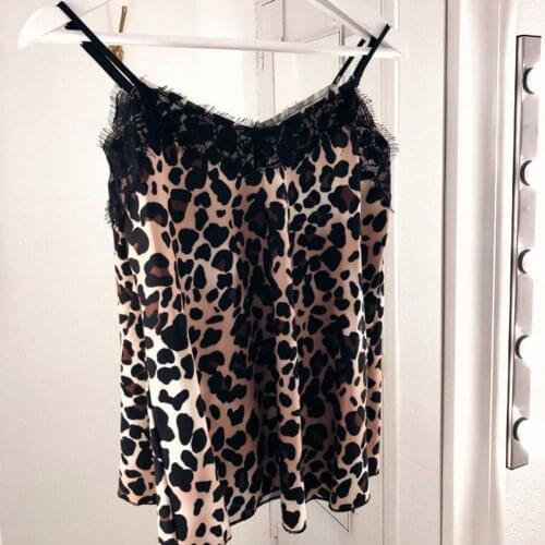 Women Sexy Deep V Neck Embroidery Lace Camisole Tops Ladies Sexy Leopard Vest Party Street Wear String Top