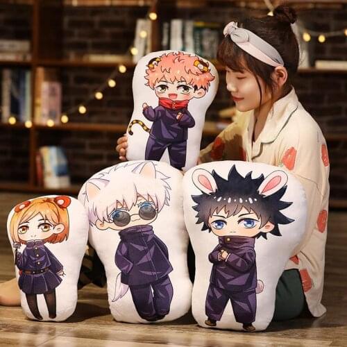 Two Dimensions Anime Jujutsu Kaisen Cartoon Manga Peripherals Sofa Cushion Pillows Kawaii Cute Ear Stuffed Plush Doll Toys