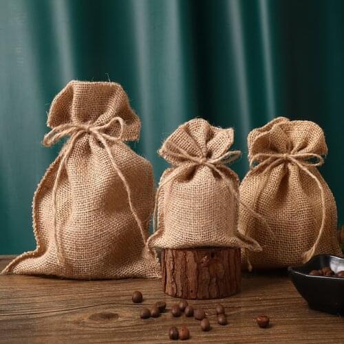 6pcs Jute Drawstring Bag 10x15 13x18 16x23 19x30CM Handmade Natural Hemp Material Storage Bag Wedding Party Christmas Gift Bag