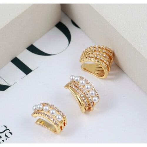 French high-quality single hollow multi-layer pearl C-shaped personality fashionable ear bone clip earrings without pierced ears