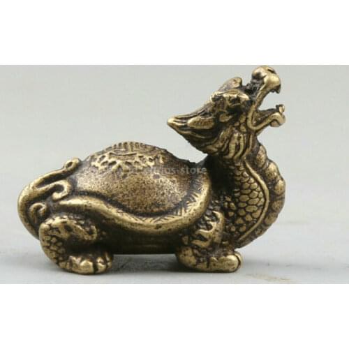 34MM/37g Chinese Bronze Dragon Tortoise Longevity Turtle Rui Beast Small Statue
