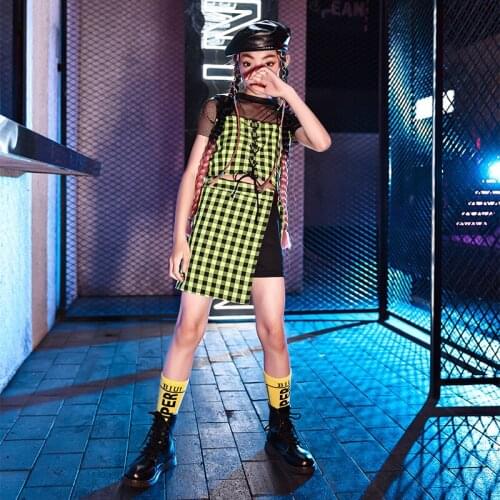 Kids Street Dance Competition Team Clothing Catwalk Show Performance Outfits Summer Girls Lattice Jazz Dancing Costume VDB3638