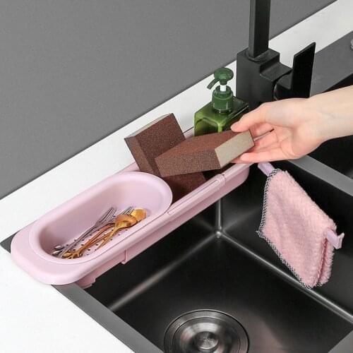Kitchen Retractable Drain Basket Sink Rack Telescopic Drain Rack Filter Leftovers Drain Basket Dishwashing Cloth Storage