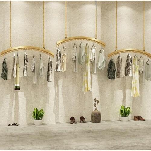 Shop decoration shelf clothing store display shelf ceiling rack simple retro hanging rack
