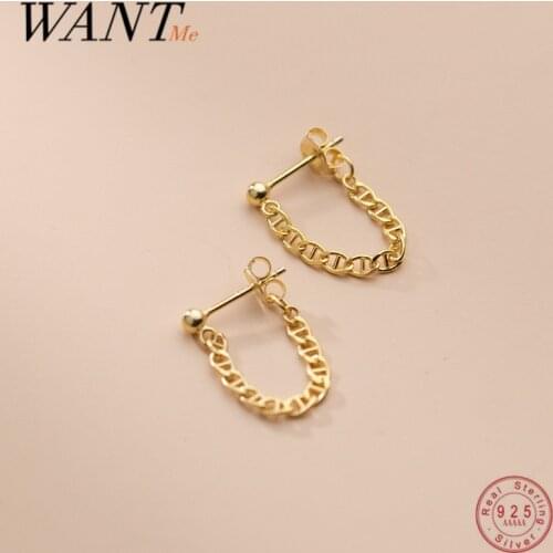 WANTME 925 Sterling Silver Minimalist Fashion Korean Hollow Pig Nose Cuban Link Chain Earrings Bohemian Body Piercing Jewelry