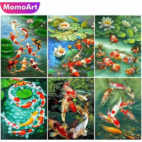 MomoArt 5D Diamond Painting Fish Mosaic Art Full Square Diamond Embroidery Animal Cross Stitch Kits Home Decoration
