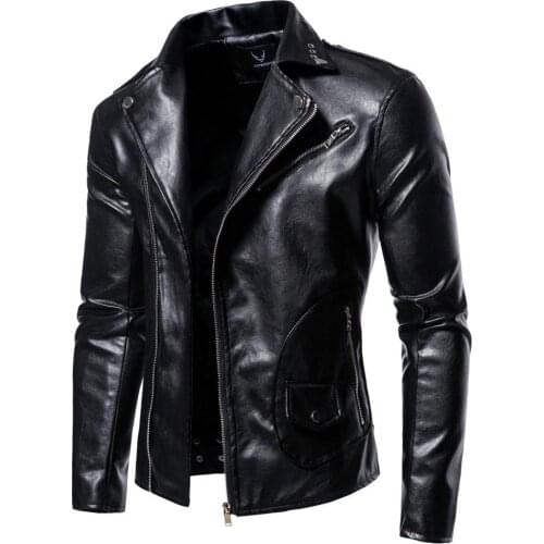 Mens motorcycle jacket leather jacket long sleeve slim fit Japanese solid color fashion autumn